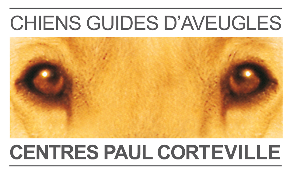Logo des Centres Paul Corteville, Association des chiens guides d'aveugles - les yeux marron d'un chien labrador sable